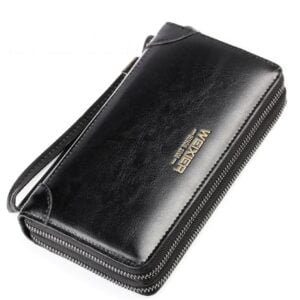 Cartera larga de cuero para hombre, bolso de Mano