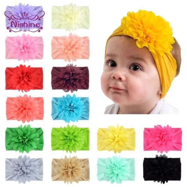 Diadema para bebé, turbante suave de gasa grande con flores para recién nacido