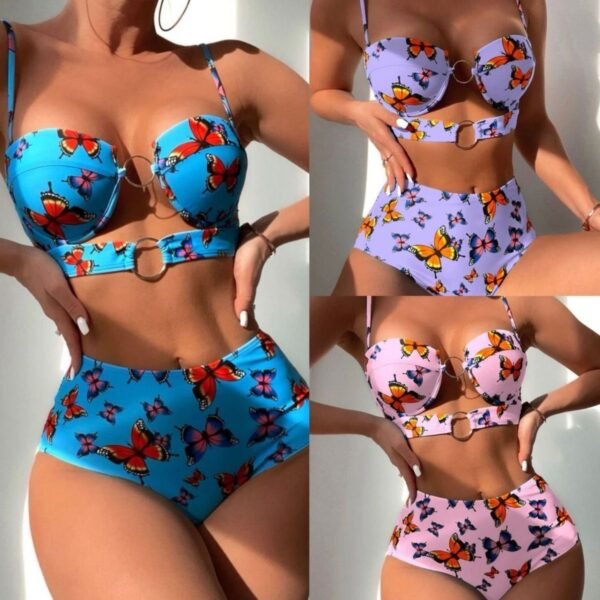 Conjunto de bikini con estampado y relleno de realce para mujer