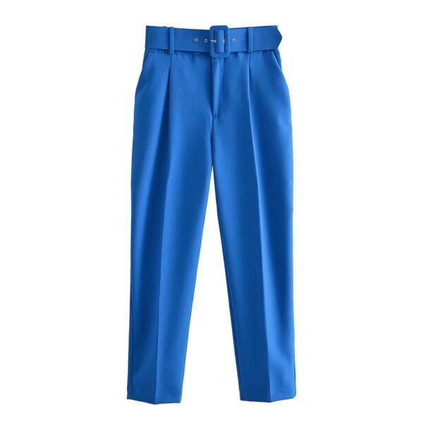Pantalón elagante estrecho y liso de cintura alta con cinturón para mujer