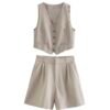 Conjunto de lino chaleco sin mangas y pantalón corto para mujer