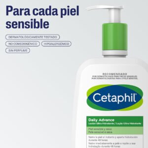 Cetaphil Daily Advance Loción ultra hidratante 473ml, para pieles sensibles y secas, con 9 ingredientes hidratantes, sin perfume