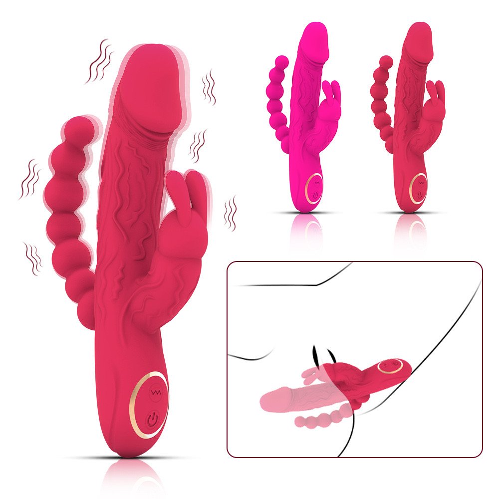 Vibrador de conejo 3 en 1, juguete sexual para adultos, consolador anal con penetración profunda.