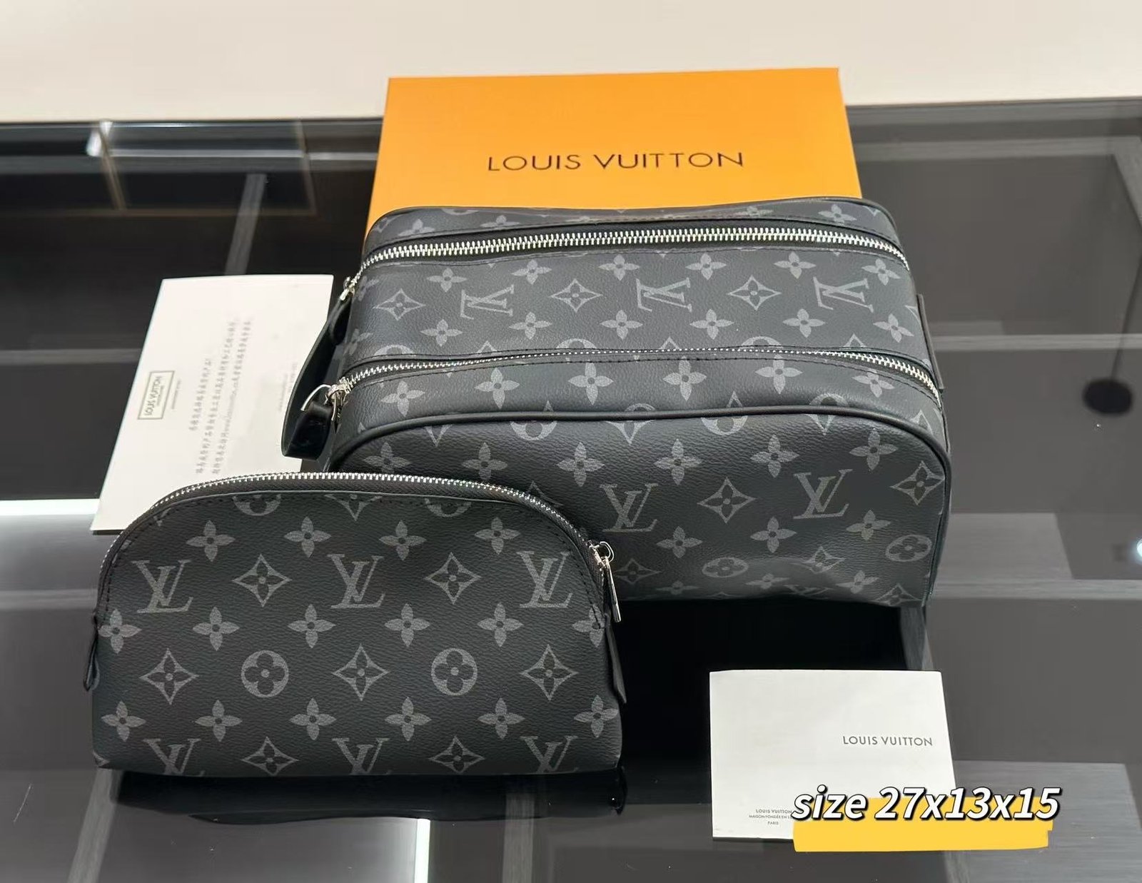 Bolso de mano Neceser con tejido de cuero LV para hombres