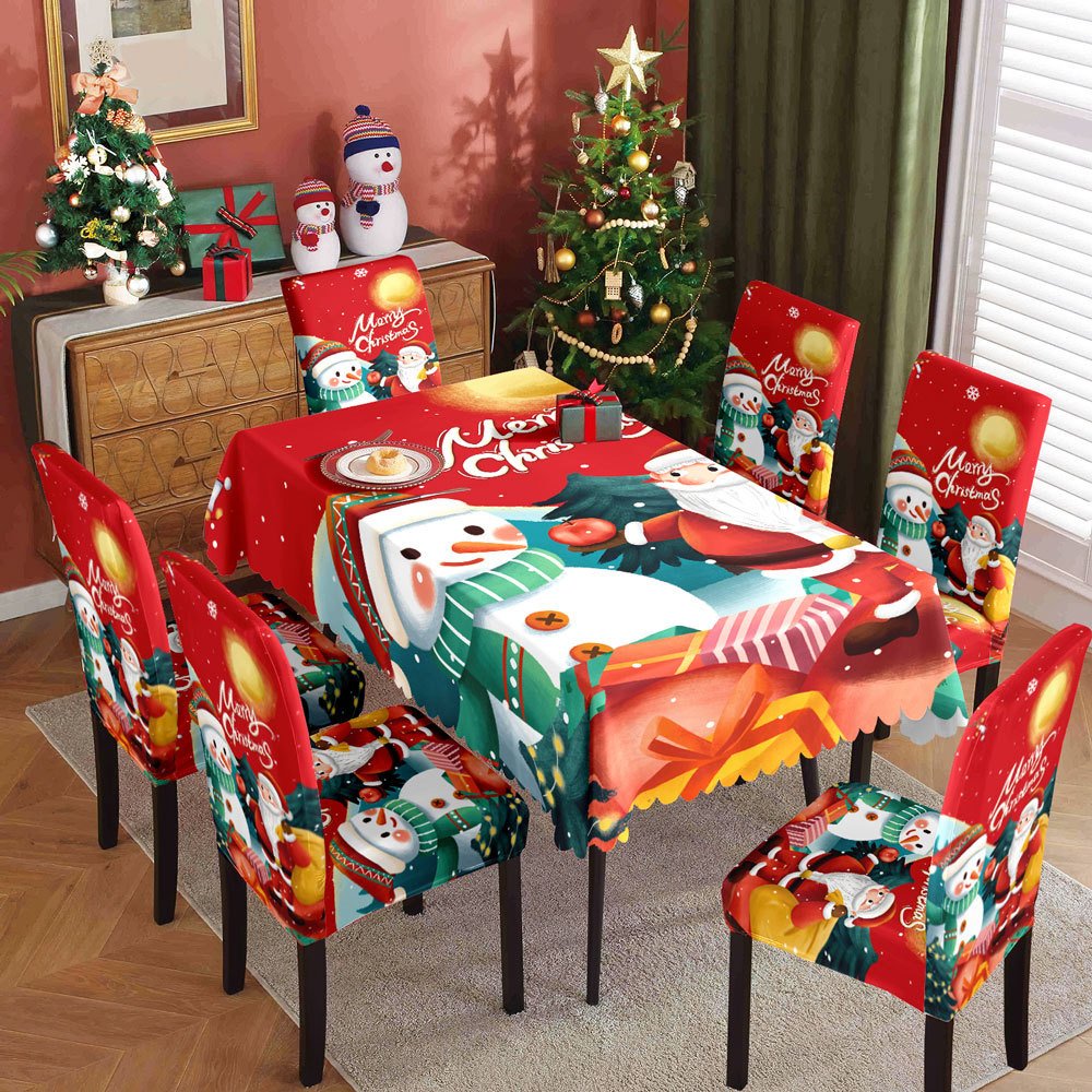 Conjunto de mantel de 6 sillas de comedor más mantel de navidad