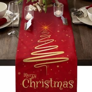 Camino de mesa de lino para fiesta de Navidad