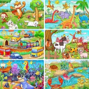 Rompecabezas de madera con temática de animales y dibujos animados