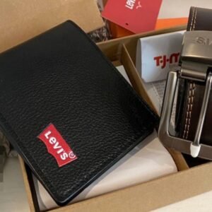 Cartera, pack de monedero y cinturón de levi's, formal con hebilla cruzada para hombre