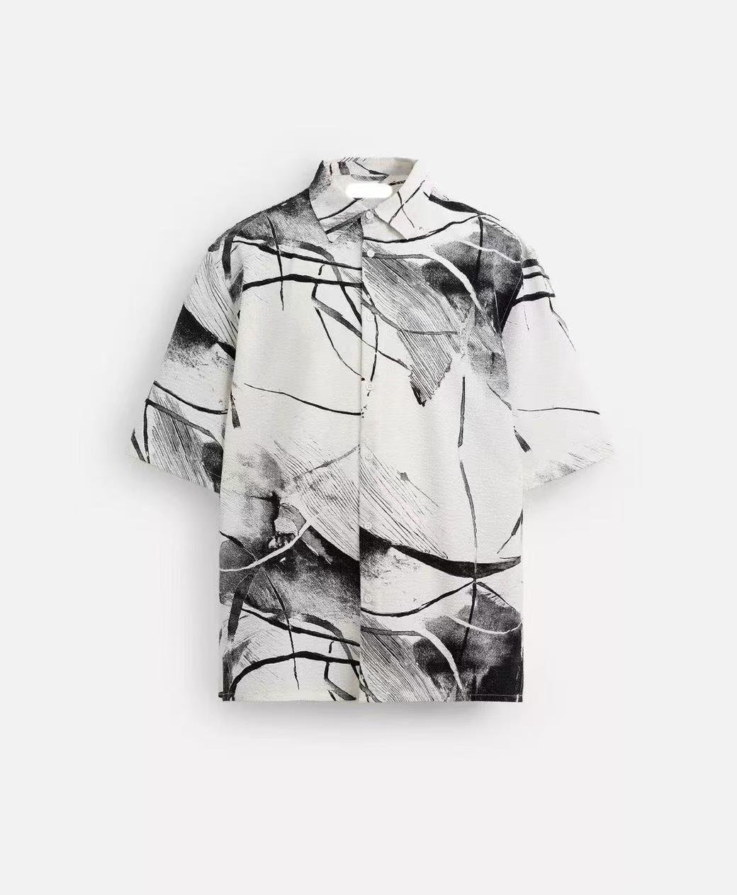 Camisa fit confeccionada en tejido lino cuello bwoling manga corta