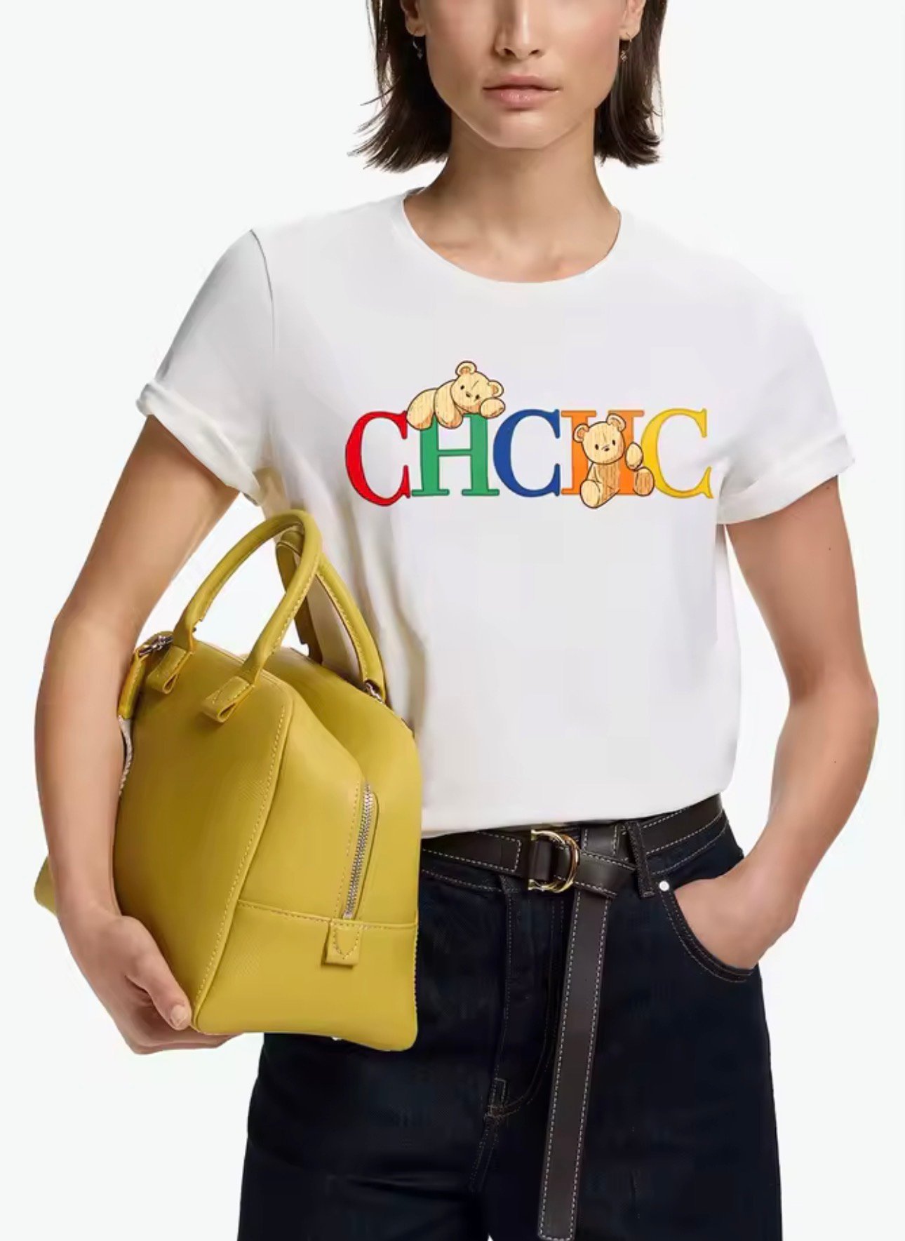 Camiseta de mangas corta de algodón con estampado de Oso y CH