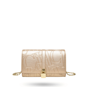 Bolso de hombro moderno con estampado CH como con piel suave dorado